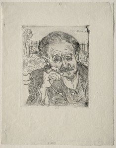 Dr. Gachet by Vincent van Gogh, created 1890, in Etching and drypoint, enhanced with black ink on laid paper. Download this artwork as a high-resolution wallpap — Art Picture