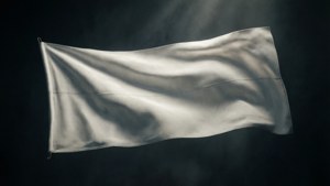 A white banner with soft shadows floating on a dark background, dramatic and modern.
