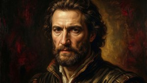 Moody chiaroscuro portrett av Benoit Taurel med renessansepreg