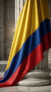 Elegant colombiansk flag draperet på en marmorsøjle