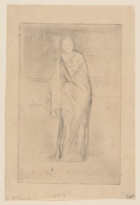 Draped Model by James McNeill Whistler, created 1873/1874, in Drypoint in black ink on cream Japanese paper. Download this artwork as a high-resolution wallpape — Art Picture