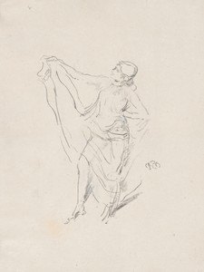 Draped Model, Dancing by James McNeill Whistler, created probably 1891, in Transfer lithograph in black on grayish ivory China paper. Download this artwork as a — Illustration Background