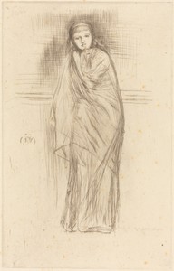 Draped Model by James McNeill Whistler, created 1870, in drypoint on laid paper. Download this artwork as a high-resolution wallpaper for desktop, tablet, or mo — James McNeill Whistler Wallpaper