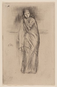 Draped Model by James McNeill Whistler, created 1873/74, in Drypoint in black ink on cream laid paper. Download this artwork as a high-resolution wallpaper for — Illustration Background