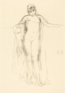 Draped Model, Standing by James McNeill Whistler, created 1893, in lithograph in black on laid paper. Download this artwork as a high-resolution wallpaper for d — Art Picture