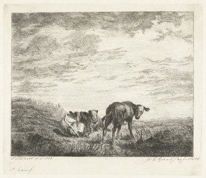 Drie kalveren by Jacobus Cornelis Gaal, created 1856, in paper; etching. Download this artwork as a high-resolution wallpaper for desktop, tablet, or mobile. — Jacobus Cornelis Gaal Wallpaper