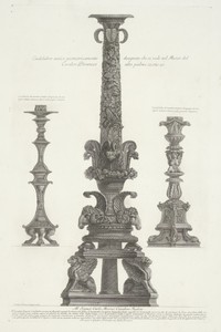Drie kandelabers by Giovanni Battista Piranesi, created 1778, in paper; etching. Download this artwork as a high-resolution wallpaper for desktop, tablet, or mo