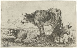 Drie koeien by Jan van den Hecke (I), created 1656, in paper; etching. Download this artwork as a high-resolution wallpaper for desktop, tablet, or mobile. — Jan van den Hecke (I) Wallpaper