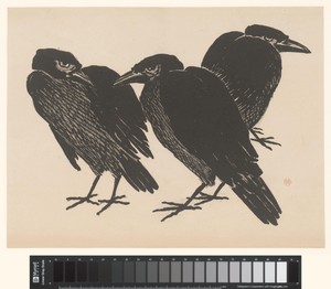 Drie kraaien by Henri Charles Guérard, created 1872 - 1897, in paper; lithography. Download this artwork as a high-resolution wallpaper for desktop, tablet, or — Henri Charles Guérard Wallpaper