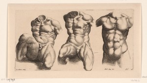 Drie mannentorso's by Jan de Bisschop, created 1668 - 1671, in paper; etching. Download this artwork as a high-resolution wallpaper for desktop, tablet, or mobi — Jan de Bisschop Wallpaper
