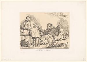 Drie Marokkaanse muildierdrijvers rusten uit by Eugène Delacroix, created 1833, in paper; toonlithografie; penlithografie. Download this artwork as a high-resol