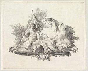 Drie putti by Giovanni Cattini, created 1735 - 1800, in paper; engraving. Download this artwork as a high-resolution wallpaper for desktop, tablet, or mobile. — Giovanni Cattini Wallpaper