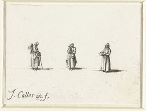 Drie vrouwen by Jacques Callot, created 1633 - 1634, in paper; etching. Download this artwork as a high-resolution wallpaper for desktop, tablet, or mobile. — Art Picture