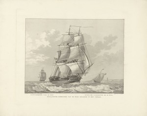 Drie zeilschepen by Willem Hendrik Hoogkamer, created 1800 - 1864, in paper; etching; aquatint. Download this artwork as a high-resolution wallpaper for desktop
