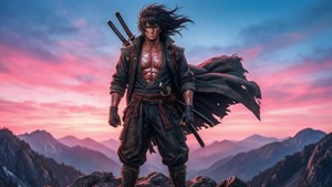 Drift-skin i en episk anime-fjellscene