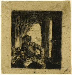 Drinker by Charles Emile Jacque, created n.d., in Etching on tan chine laid down on ivory laid paper. Download this artwork as a high-resolution wallpaper for d — Illustration Wallpaper