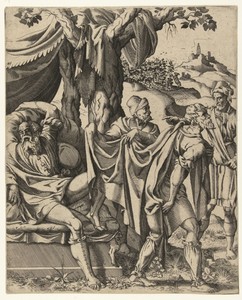 Dronkenschap van Noach by Hans Liefrinck (I), created 1540 - 1560, in paper; etching. Download this artwork as a high-resolution wallpaper for desktop, tablet, — Hans Liefrinck (I) Wallpaper