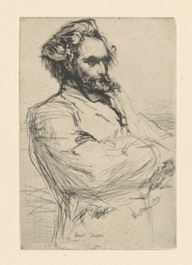 Drouet by James McNeill Whistler, created 1859/1879, in etching and drypoint in black on laid paper. Download this artwork as a high-resolution wallpaper for de — James McNeill Whistler Wallpaper