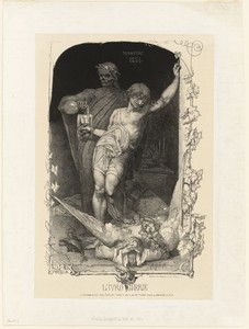 Drunkenness by Charles Rambert, created 1851, in Lithograph, possibly from a zinc plate, or zincograph, in black crayon, pen and ink, scraping and tusche on cre
