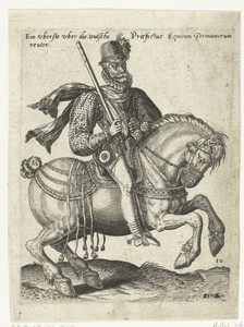 Duitse ruiter-commandant by Abraham de Bruyn, created 1577, in paper; engraving. Download this artwork as a high-resolution wallpaper for desktop, tablet, or mo — Abraham de Bruyn Wallpaper