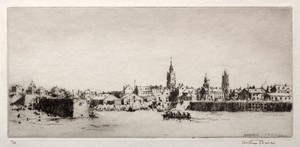 Dunkerque by Arthur John Trevor Briscoe, created 1937, in etching. Download this artwork as a high-resolution wallpaper for desktop, tablet, or mobile. — Arthur John Trevor Briscoe Wallpaper