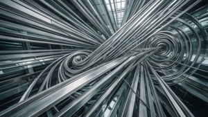 Wallpaper spiral diagonal futuristik yang terinspirasi dari estetika industri László Moholy-Nagy