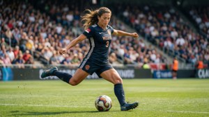 Tobin Heath in action dribbling on a soccer field, vibrant and dynamic wallpaper.