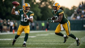 Aaron Rodgers lance à Davante Adams pendant un match.