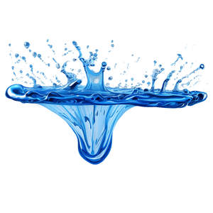 A stylized blue water splash with droplets and sparkles against a blue background. — Water Droplets PNG