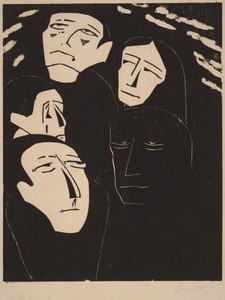 Eavesdropping by Walter Gramatté, created 1919-1920, in woodcut on wove paper. Download this artwork as a high-resolution wallpaper for desktop, tablet, or mobi — Art Picture