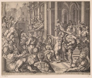 Ecce homo by Anton Eisenhoit, created 1590, in paper; engraving. Download this artwork as a high-resolution wallpaper for desktop, tablet, or mobile. — Anton Eisenhoit Wallpaper