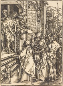 Ecce Homo by Albrecht Dürer, created c. 1498/1499, in woodcut on laid paper. Download this artwork as a high-resolution wallpaper for desktop, tablet, or mobile — Albrecht Dürer Wallpaper