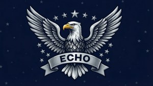 Toppa militare con aquila argentata e striscione Echo su blu navy
