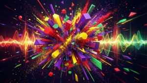 Abstrakte fargerike geometriske former og lydbølger som representerer et EDM-drop.