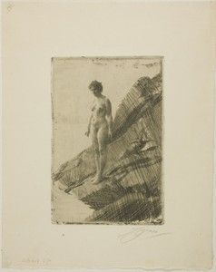 Edö by Anders Zorn, created 1907, in Etching on ivory laid paper. Download this artwork as a high-resolution wallpaper for desktop, tablet, or mobile. — Illustration Wallpaper