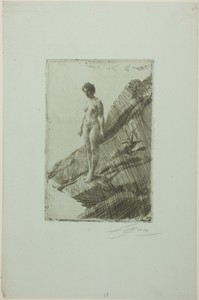Edö by Anders Zorn, created 1907, in Etching on blue laid paper. Download this artwork as a high-resolution wallpaper for desktop, tablet, or mobile. — Illustration Wallpaper