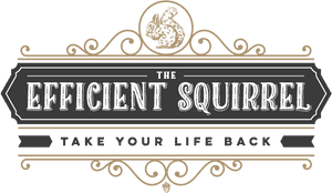 Vintage-Logo mit einem Eichhörnchen-Emblem und dem Text 'The Efficient Squirrel Take Your Life Back'. — Grey Squirrel Wallpaper