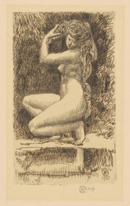 Egeria by Childe Hassam, created 1927, in etching in black on wove paper. Download this artwork as a high-resolution wallpaper for desktop, tablet, or mobile. — Childe Hassam Wallpaper