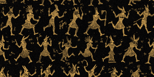 Repeating golden Egyptian deities on a black speckled background. — Egyptian PNG