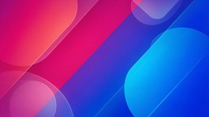 Un dégradé diagonal vibrant divisé en rose vif et bleu électrique avec des formes translucides.