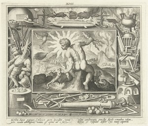 Element Vuur by Nicolaes de Bruyn, created 1590 - 1603, in paper; engraving. Download this artwork as a high-resolution wallpaper for desktop, tablet, or mobile — Painting Picture