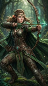 Fantasy 3D-render van een elfboogschutter in actie