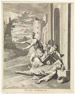 Eli's dood by Caspar Luyken, created 1708, in paper; etching. Download this artwork as a high-resolution wallpaper for desktop, tablet, or mobile. — Art Wallpaper