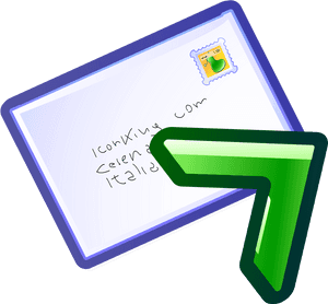 Um envelope branco com uma seta verde e selo de pera endereçado a Ceren na Itália. — Envio completo de fotos Papéis de Parede