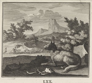 Embleem: wolf by Caspar Luyken, created 1695 - 1705, in paper; etching. Download this artwork as a high-resolution wallpaper for desktop, tablet, or mobile. — Abstract Background