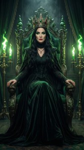 En kongelig tapet af Elphaba som Smaragddronningen fra Wicked.