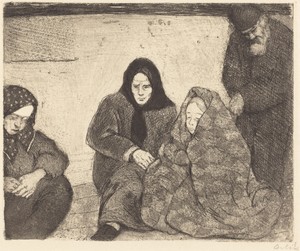 Emigrants by Emil Orlik, created 1922, in etching and aquatint in black on wove paper. Download this artwork as a high-resolution wallpaper for desktop, tablet, — Emil Orlik Wallpaper
