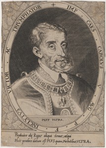 Emperor Charles V by Dominicus Custos, created 1600, in engraving on laid paper. Download this artwork as a high-resolution wallpaper for desktop, tablet, or mo