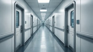 Lorong putih steril di laboratorium bawah tanah
