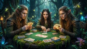 Et fantasy gin rummy spil i en fortryllet skov
